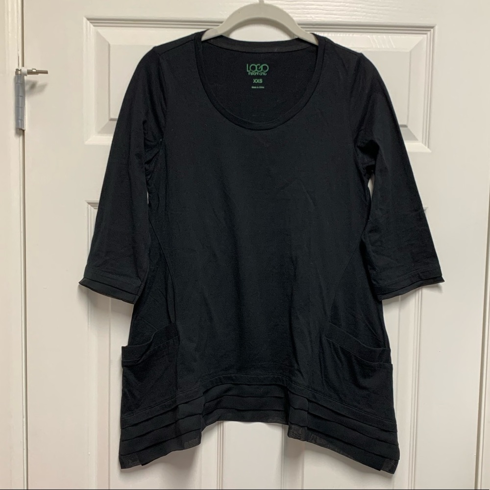 Black 3/4 Sleeve Tunic Top by LOGO Size XXS